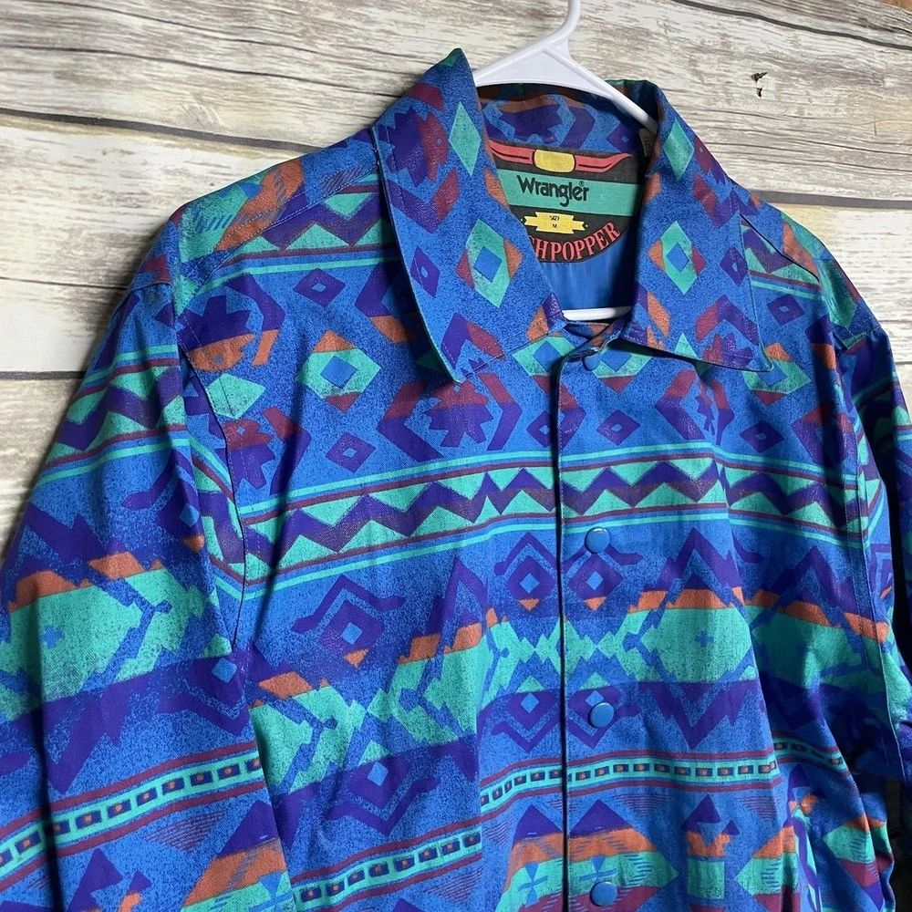 Vintage 90s‎ Wrangler Brushpopper Jacket Medium Western Aztec Southwest EUC